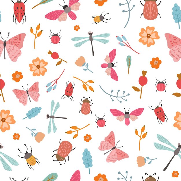 Insects and flowers pattern