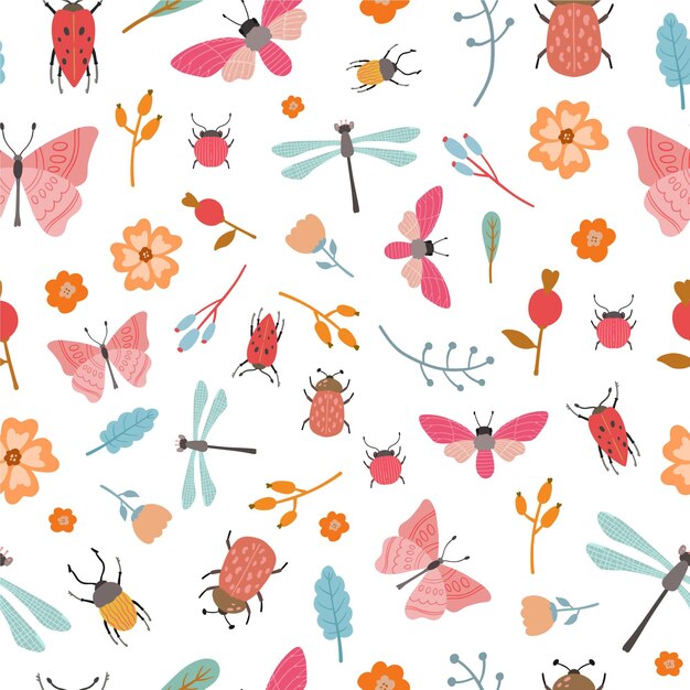곤충과 꽃 패턴