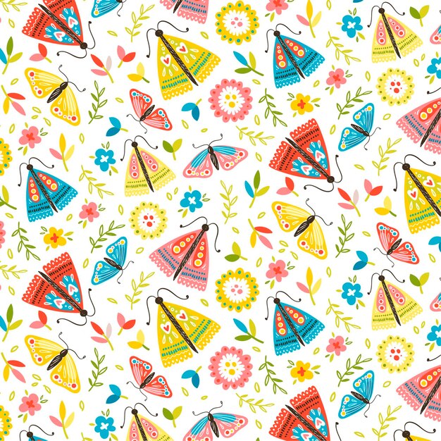 Insects and flowers pattern