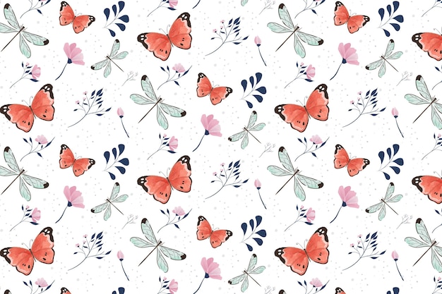 Insects and flowers pattern