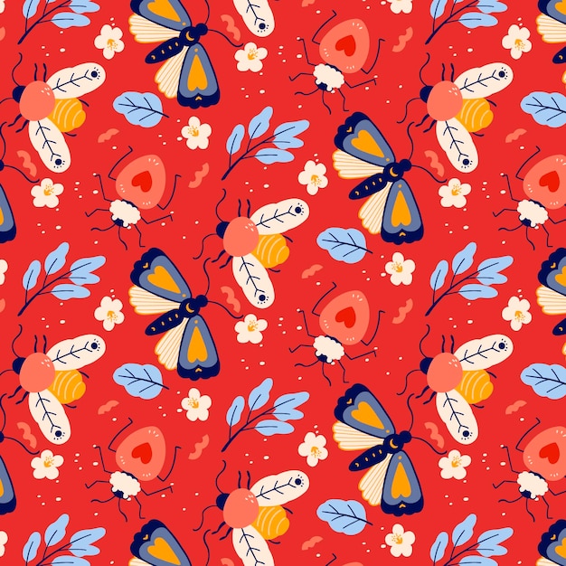 Free vector insects and flowers pattern