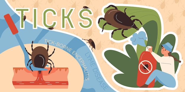 Free vector insects ticks collage with encephalitis symbols flat vector illustration