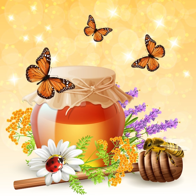 Free vector insects with honey realistic