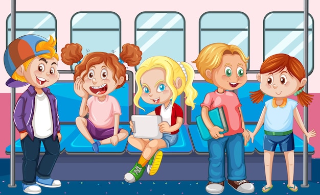 Free Vector | Inside bus with people cartoon