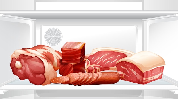 고기가 들어있는 냉장고 내부