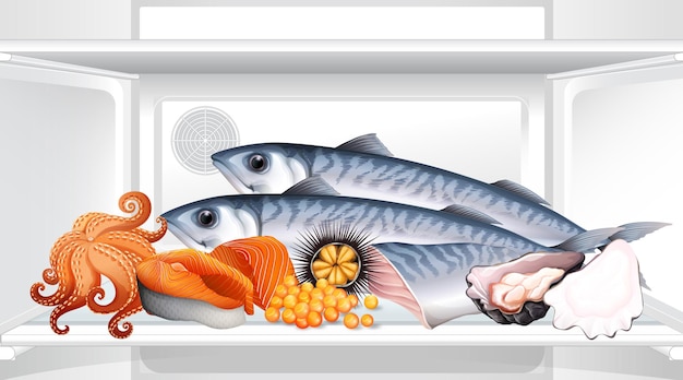 Free vector an inside the refrigerator with sea food