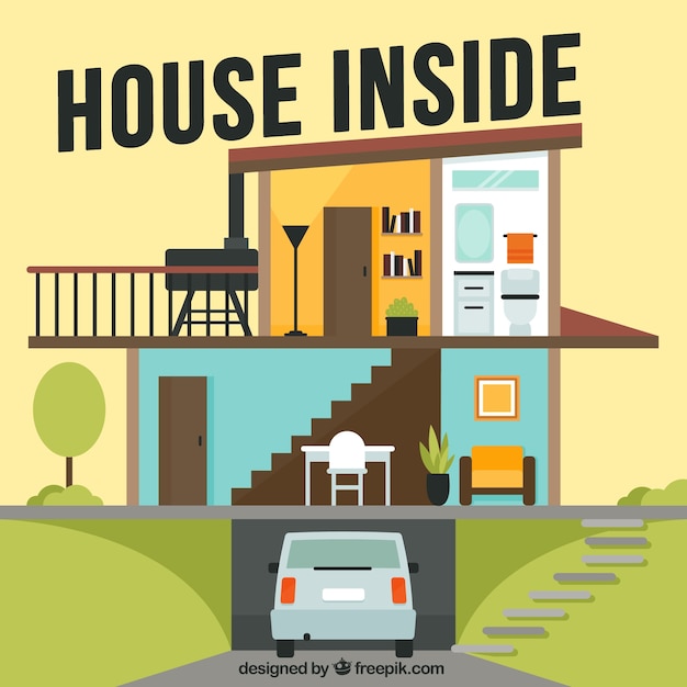 Free vector inside view of house with garage