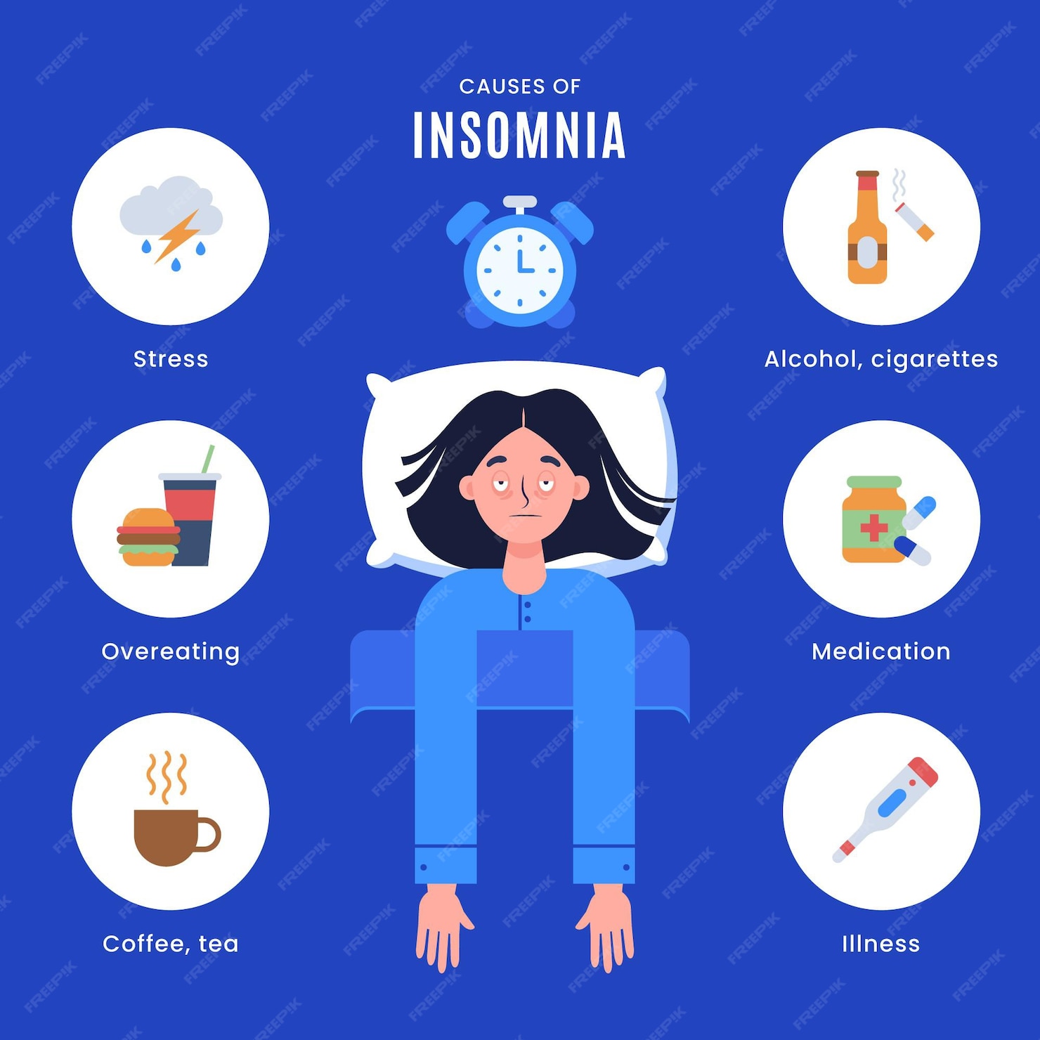 Free vector insomnia causes illustration concept