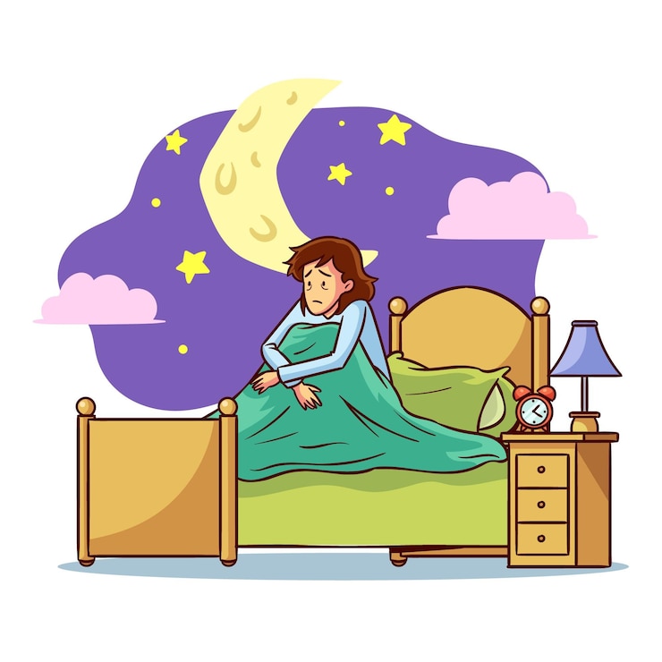 मुफ़्त वेक्टर insomnia concept with woman in bed