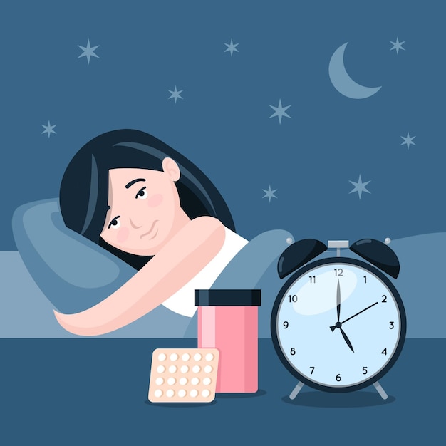 Free vector insomnia concept with woman and clock