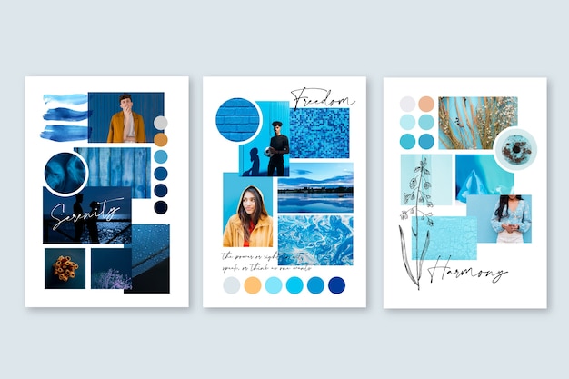 Free vector inspiration mood board template in blue