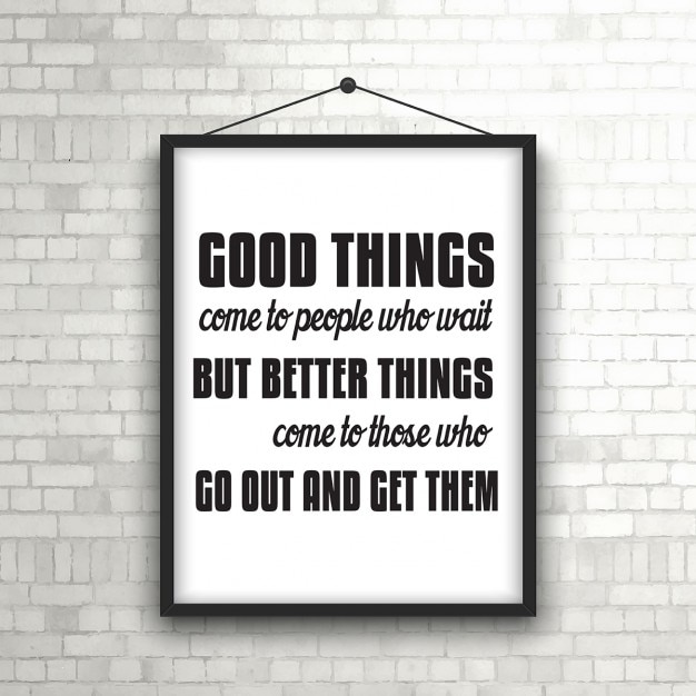 Inspirational quote in picture frame hanging on a brick wall – Free Vector Download