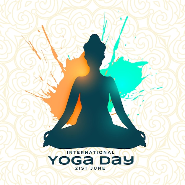 Free vector inspiring international yoga day background with splatter effect