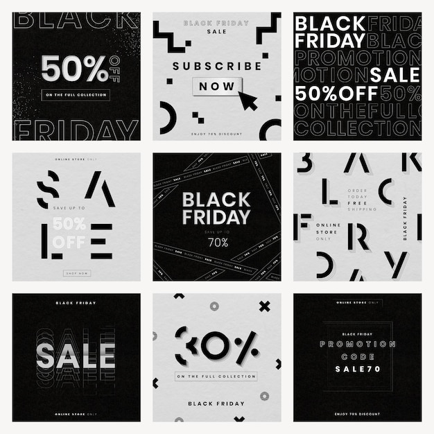 Vettore del modello di annuncio di instagram per il set di vendita del black friday