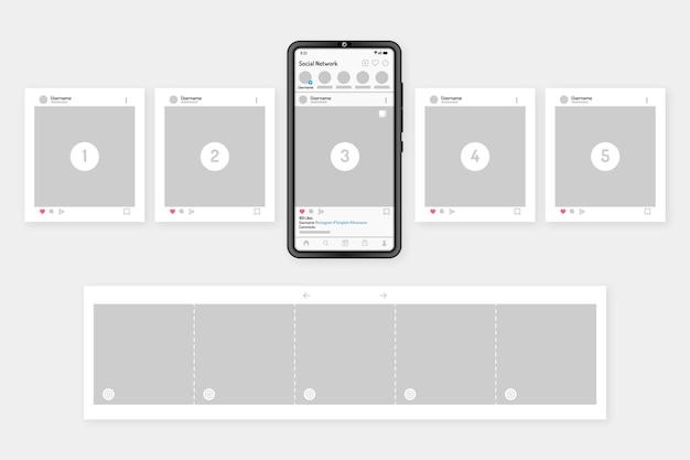 無料ベクター デバイスとのinstagramカルーセルインターフェース