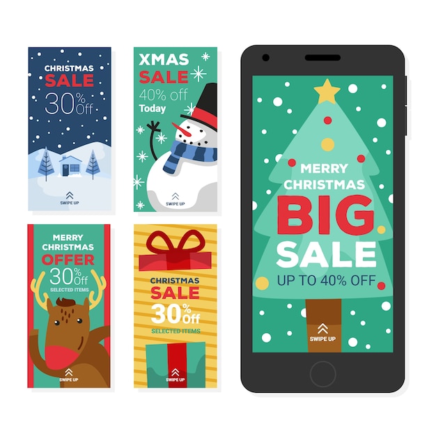 Free vector instagram christmas sale story collection