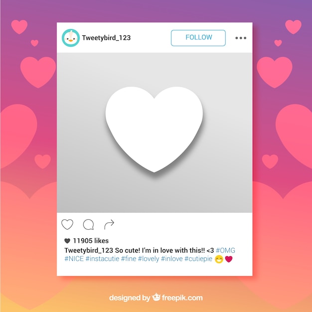Бесплатное векторное изображение Рамка instagram с сердцем