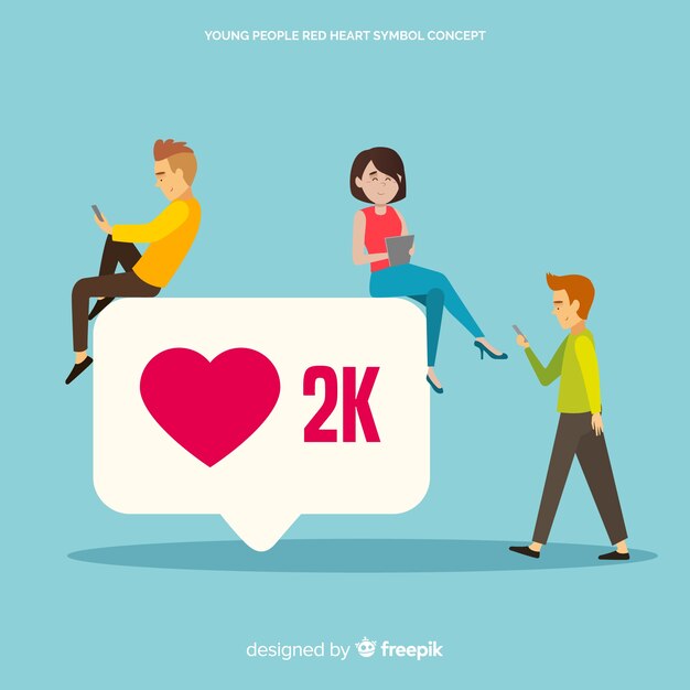 Instagram heart. teenagers on social media. character design.