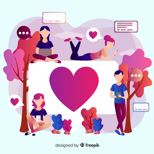 Instagram heart. teenagers on social media. character design.