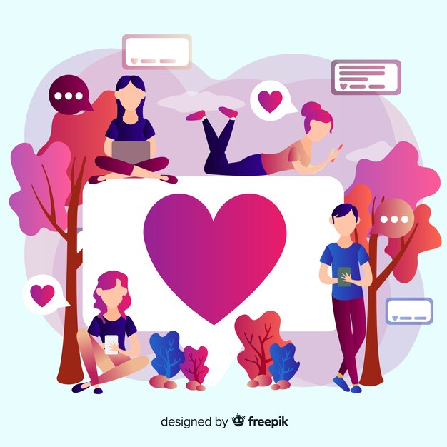 Instagram heart. teenagers on social media. character design.