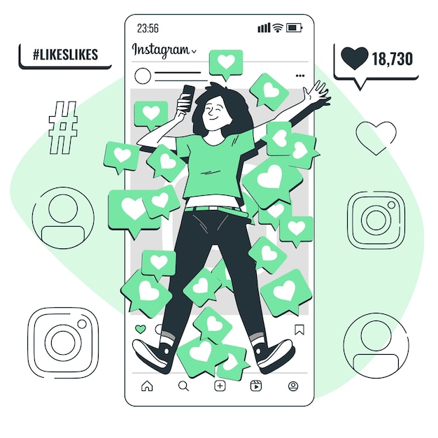 Бесплатное векторное изображение instagram любит иллюстрацию концепции зависимости