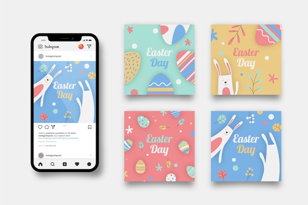 무료 벡터 instagram 포스트 컬렉션 부활절 날