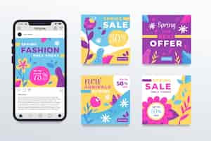 Free vector instagram post collection for spring sale