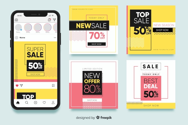 Vettore gratuito modello di raccolta post di instagram