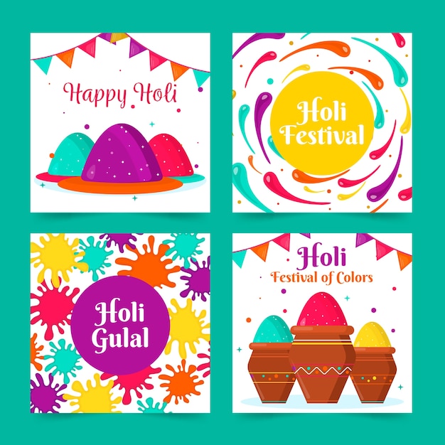 Free vector instagram post collection with holi festival design