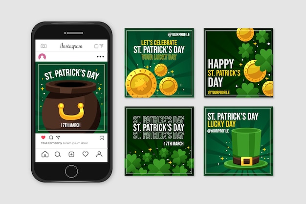 Free vector instagram post collection with st. patricks day celebration