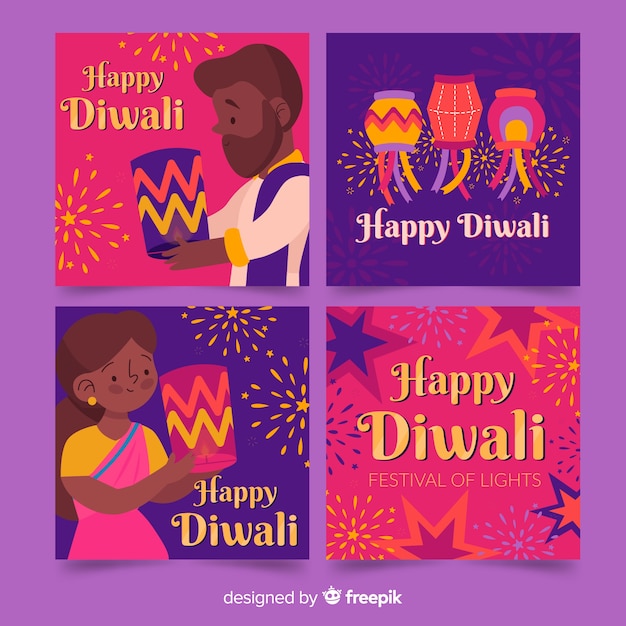 Free vector instagram post diwali collection