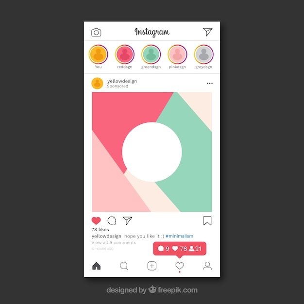 Vettore gratuito modello di post instagram con notifiche