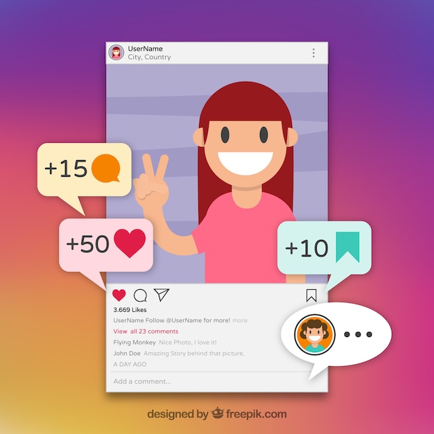 無料ベクター 通知付きinstagram投稿テンプレート