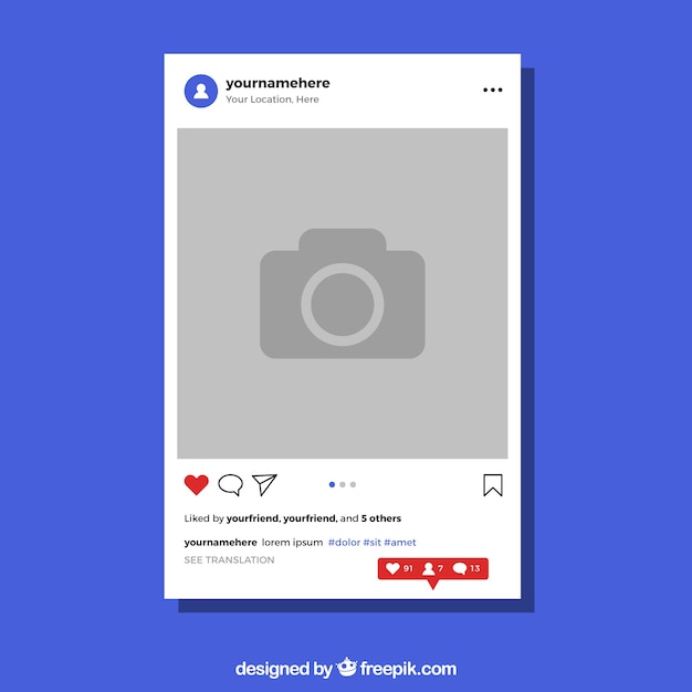 Free vector instagram post template with notifications