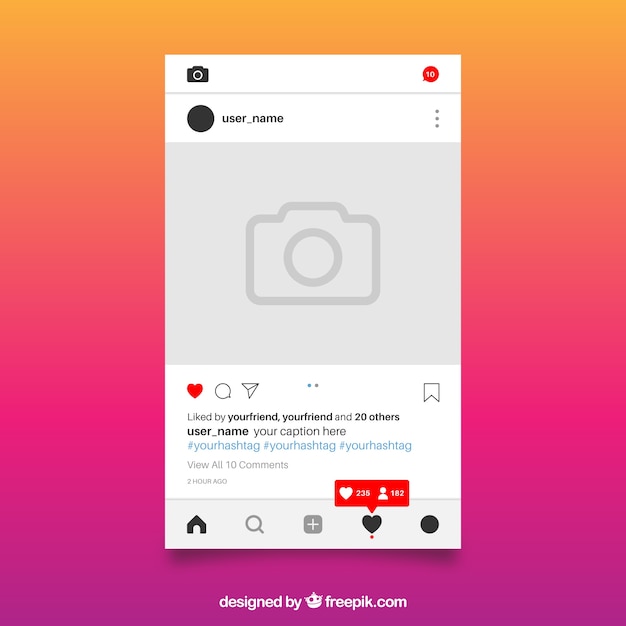 Free vector instagram post template with notifications