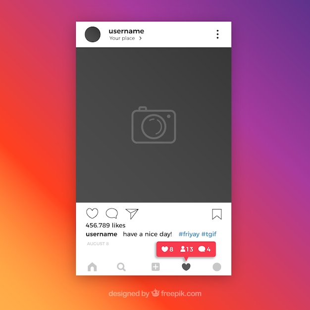 Vettore gratuito modello di post instagram con notifiche