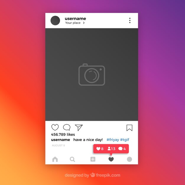 Исходный шаблон Instagram с уведомлениями