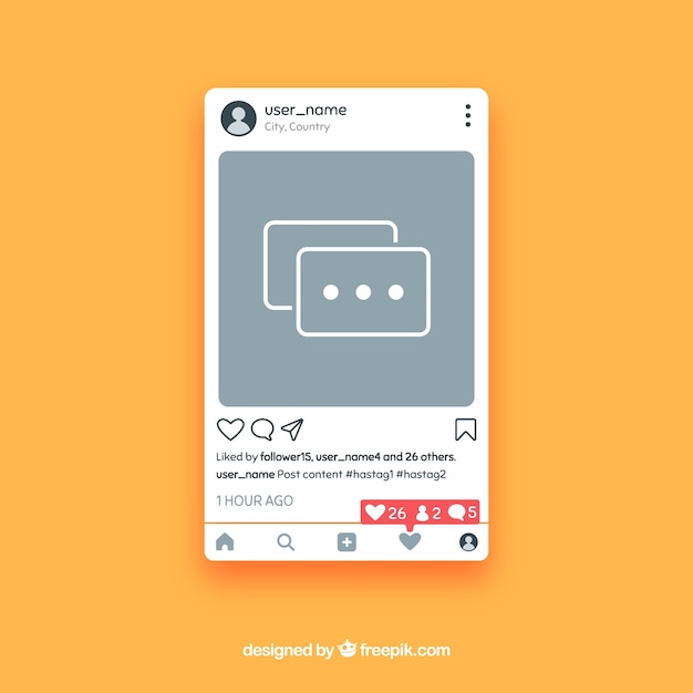Free vector instagram post template with notifications