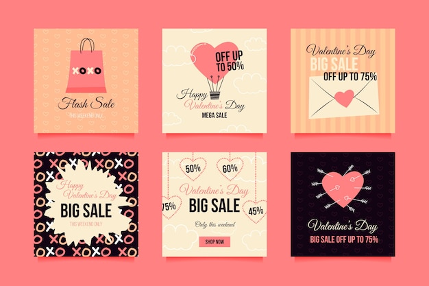 Free vector instagram post valentine's day sale collection
