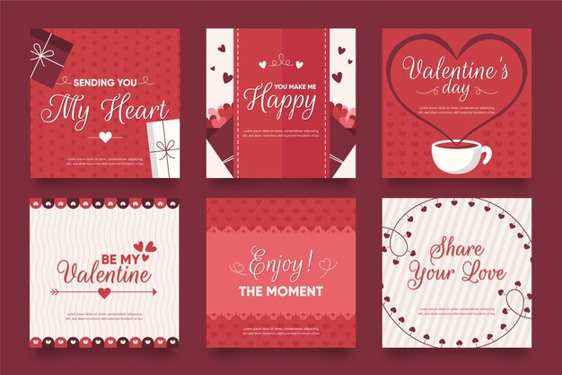 Free vector instagram post valentine's day set