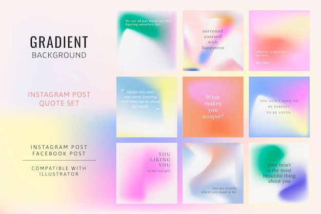 Free vector instagram post vector set blur gradient background