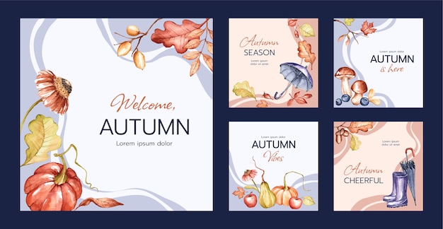 Free vector instagram posts collection for autumn season celebration