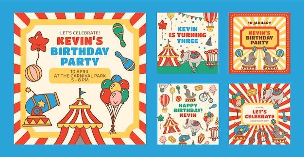 Free vector instagram posts collection for birthday party celebration