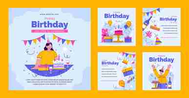 Free vector instagram posts collection for birthday party celebration