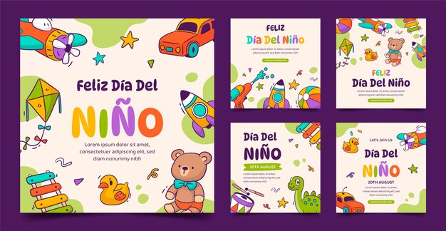 Коллекция постов в Instagram для празднования дня защиты детей на испанском языке