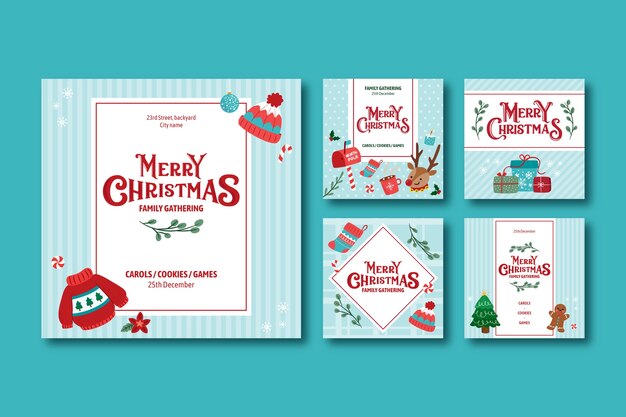 Free vector instagram posts collection for christmas season celebration