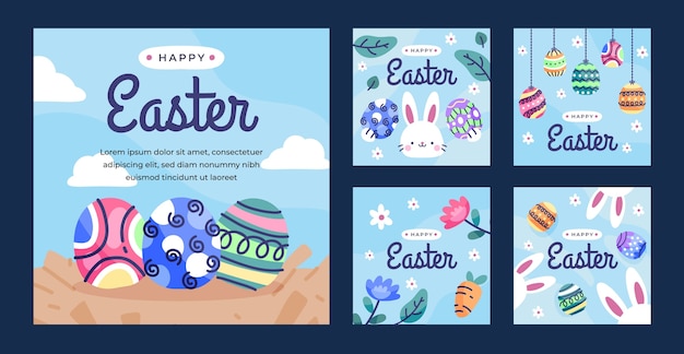 Free vector instagram posts collection for easter celebration