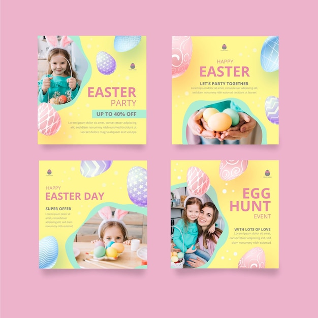 Free vector instagram posts collection for easter