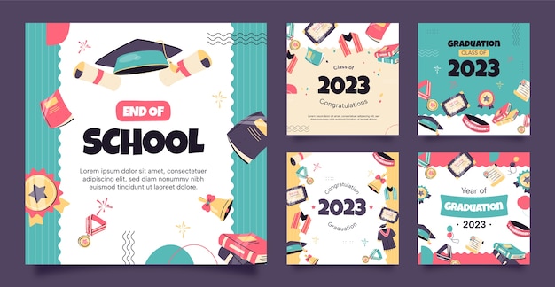 Free vector instagram posts collection for graduation celebration