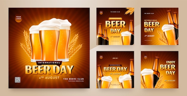 Vettore gratuito raccolta di post su instagram per la celebrazione della giornata internazionale della birra